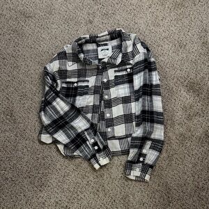 American Eagle Outfitters Cropped Black and White Flannel Size L